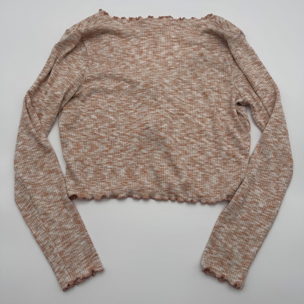 Moa Moa Womens Peach Orange Space Dye Tie Front Lettuce Edge Crop Top Size Large - Picture 3 of 6